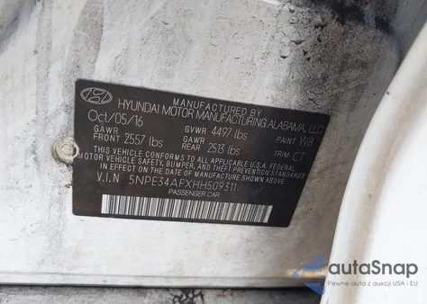 2017 Hyundai Sonata Sport z USA, uszkodzony, nr VIN 5NPE34AFXHH509311